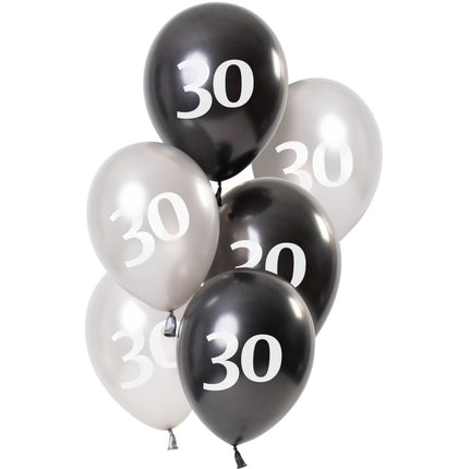 Ballonnen 30 Jaar Zwart 23cm 6st van Folat koop je bij Partywinkel