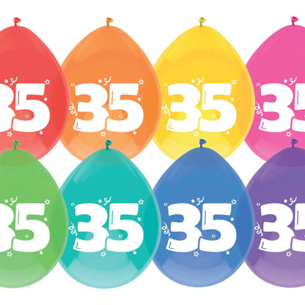 Ballonnen 35 Jaar Gekleurd 30cm 8st van Haza Witbaard koop je bij Partywinkel
