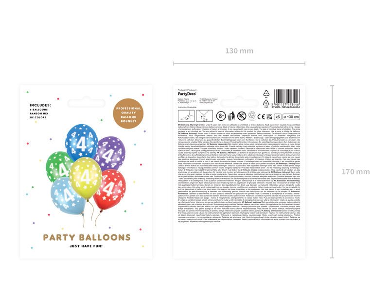 Ballonnen 4 Jaar Gekleurd Metallic 30cm 6st van Partydeco koop je bij Partywinkel