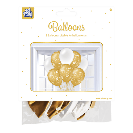 Ballonnen 40 Jaar Goud Wit 30cm 8st van Paper Dreams koop je bij Partywinkel