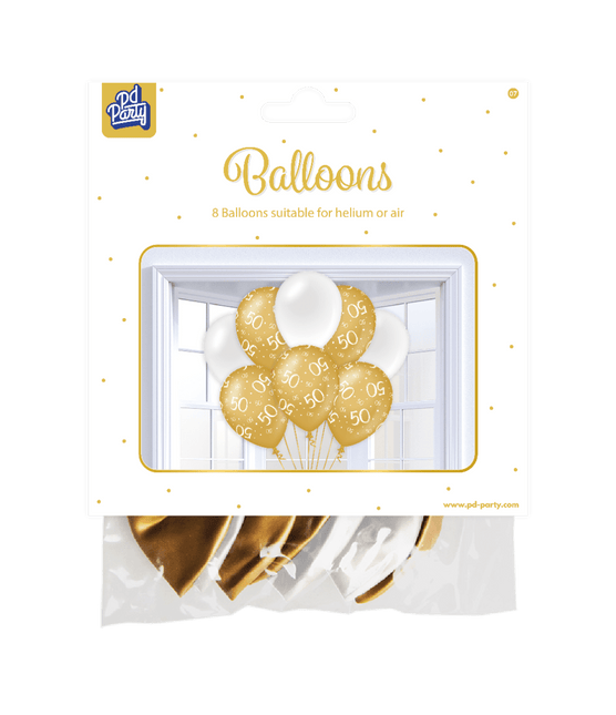 Ballonnen 50 Jaar Goud Wit 30cm 8st van Paper Dreams koop je bij Partywinkel