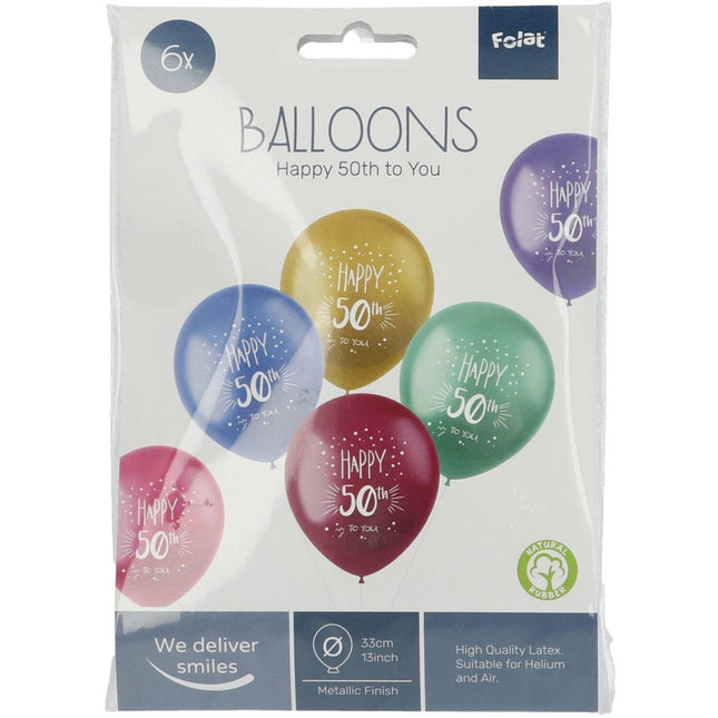 Ballonnen 50 jaar Happy 50th 33cm 6st van Folat koop je bij Partywinkel