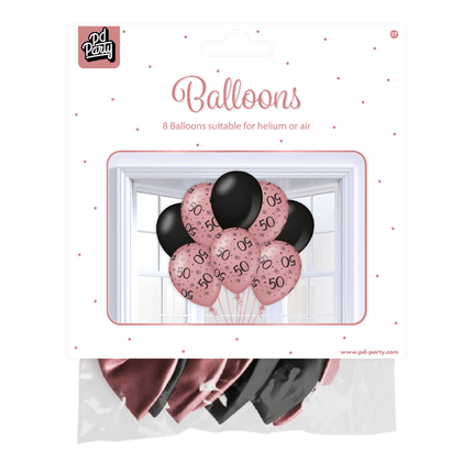 Ballonnen 50 Jaar Rose Zwart 30cm 8st van Paper Dreams koop je bij Partywinkel