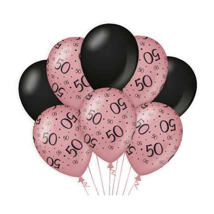 Ballonnen 50 Jaar Rose Zwart 30cm 8st van Paper Dreams koop je bij Partywinkel