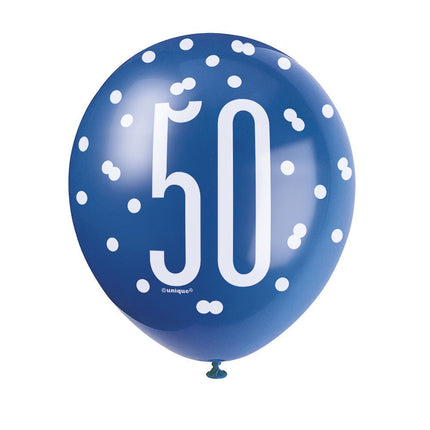 Ballonnen 50 Jaar Stippen Blauw 30cm 6st van Unique koop je bij Partywinkel