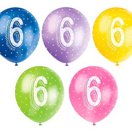Ballonnen 6 Jaar Confetti 30cm 5st van Unique koop je bij Partywinkel