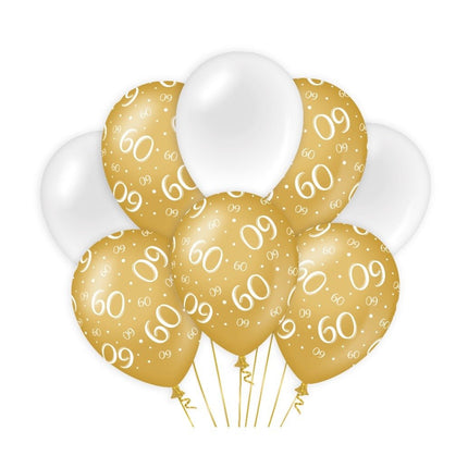 Ballonnen 60 Jaar Goud Wit 30cm 8st van Paper Dreams koop je bij Partywinkel