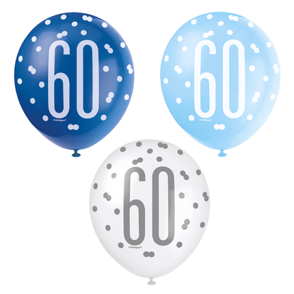 Ballonnen 60 Jaar Stippen Blauw 30cm 6st van Unique koop je bij Partywinkel