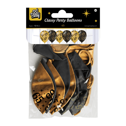 Ballonnen 65 Jaar Goud Zwart 30cm 6st van Paper Dreams koop je bij Partywinkel