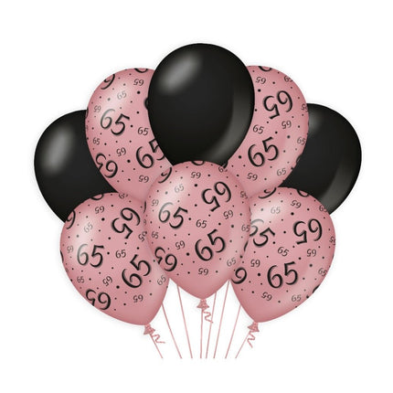 Ballonnen 65 Jaar Rose Zwart 30cm 8st van Paper Dreams koop je bij Partywinkel
