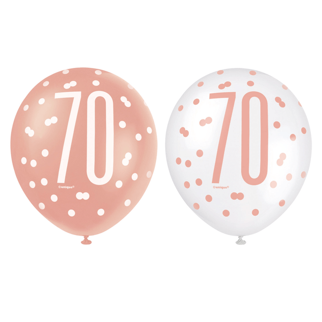 Ballonnen 70 Jaar Rose Goud 30cm 6st van Unique koop je bij Partywinkel