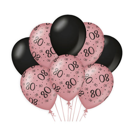 Ballonnen 80 Jaar Rose Zwart 30cm 8st van Paper Dreams koop je bij Partywinkel