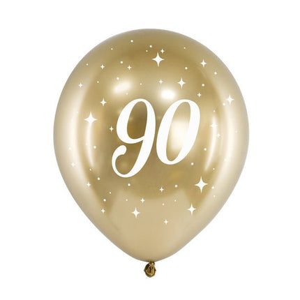 Ballonnen 90 Jaar Goud 30cm 6st van Partydeco koop je bij Partywinkel