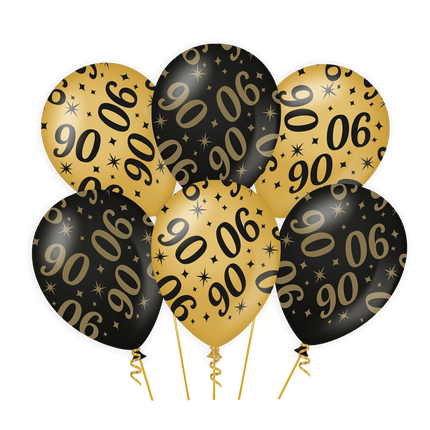 Ballonnen 90 Jaar Goud Zwart 30cm 6st van Paper Dreams koop je bij Partywinkel