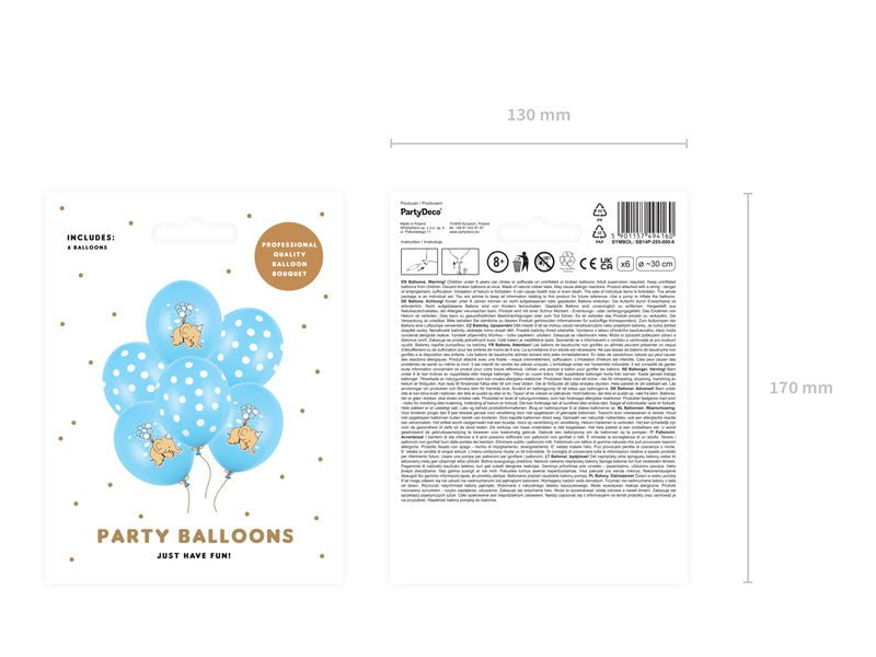 Ballonnen Baby Olifantje Blauw 30cm 6st van Partydeco koop je bij Partywinkel