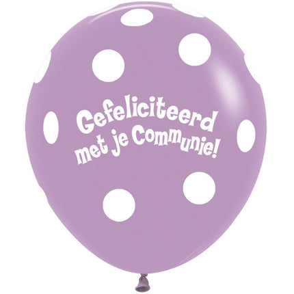 Ballonnen Communie Polka Dots Lilac 45cm 25st van Sempertex koop je bij Partywinkel