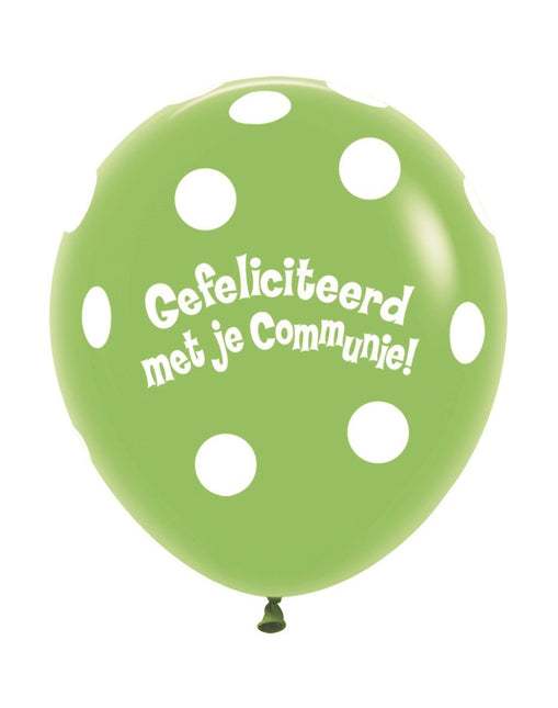Ballonnen Communie Polka Dots Lime Green 45cm 25st van Sempertex koop je bij Partywinkel