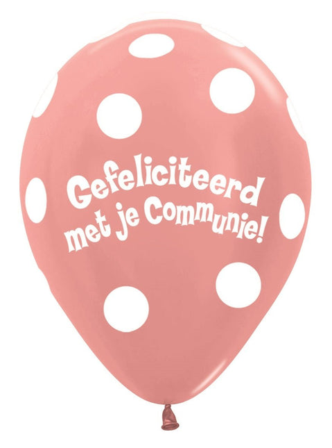 Ballonnen Communie Polka Dots Metallic Rose Gold 30cm 50st van Sempertex koop je bij Partywinkel