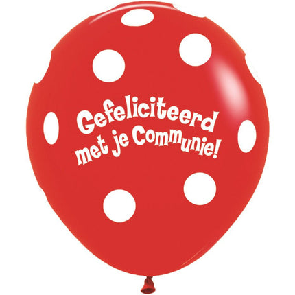 Ballonnen Communie Polka Dots Red 45cm 25st van Sempertex koop je bij Partywinkel