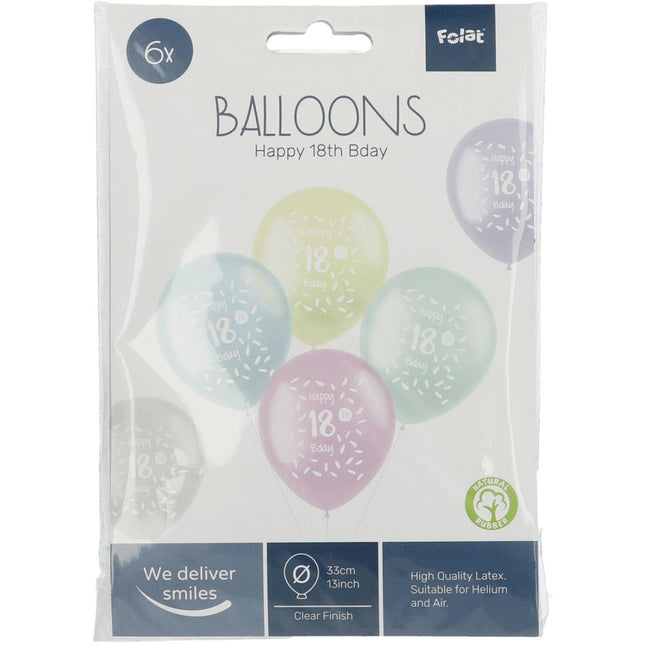 Ballonnen Happy 18Th Bday 33cm 6st van Folat koop je bij Partywinkel
