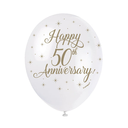 Ballonnen Happy 50th Anniversary 30cm 5st van Unique koop je bij Partywinkel