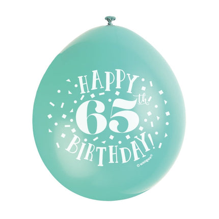 Ballonnen Happy Birthday 65 Jaar 28cm 10st van Unique koop je bij Partywinkel