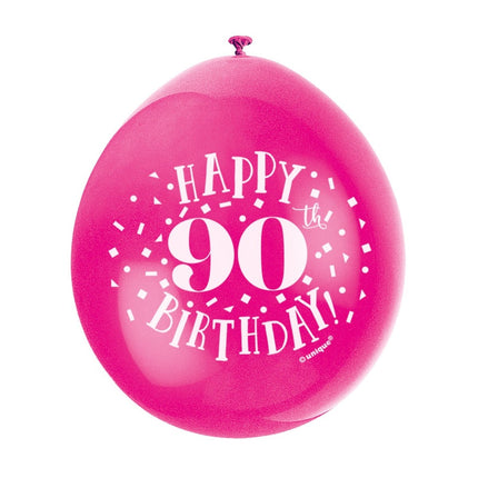 Ballonnen Happy Birthday 90 Jaar 28cm 10st van Unique koop je bij Partywinkel