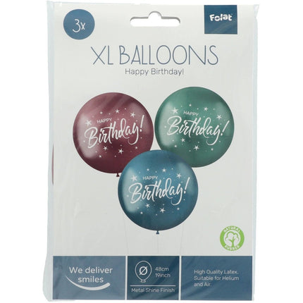 Ballonnen Happy Birthday Paars Groen Blauw 48cm 3st van Folat koop je bij Partywinkel
