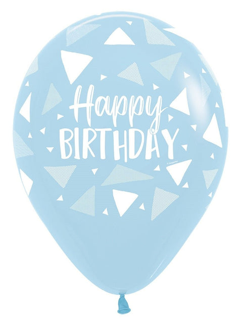 Ballonnen Happy Birthday Triangles Blue Mix 30cm 25st van Sempertex koop je bij Partywinkel
