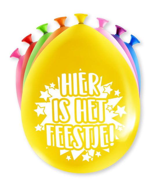 Ballonnen Hier is 't Feest 30cm 8st van Paper Dreams koop je bij Partywinkel
