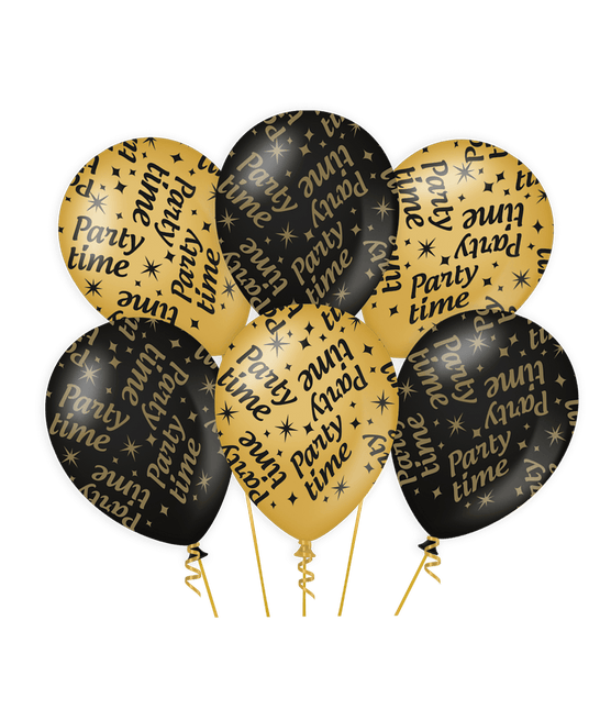 Ballonnen Party Time Goud Zwart 30cm 6st van Paper Dreams koop je bij Partywinkel