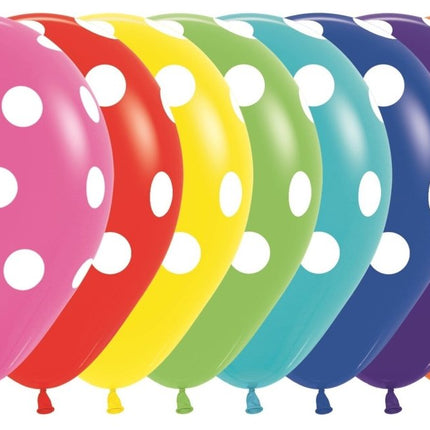 Ballonnen White Polka Dots Mix 30cm 25st van Sempertex koop je bij Partywinkel