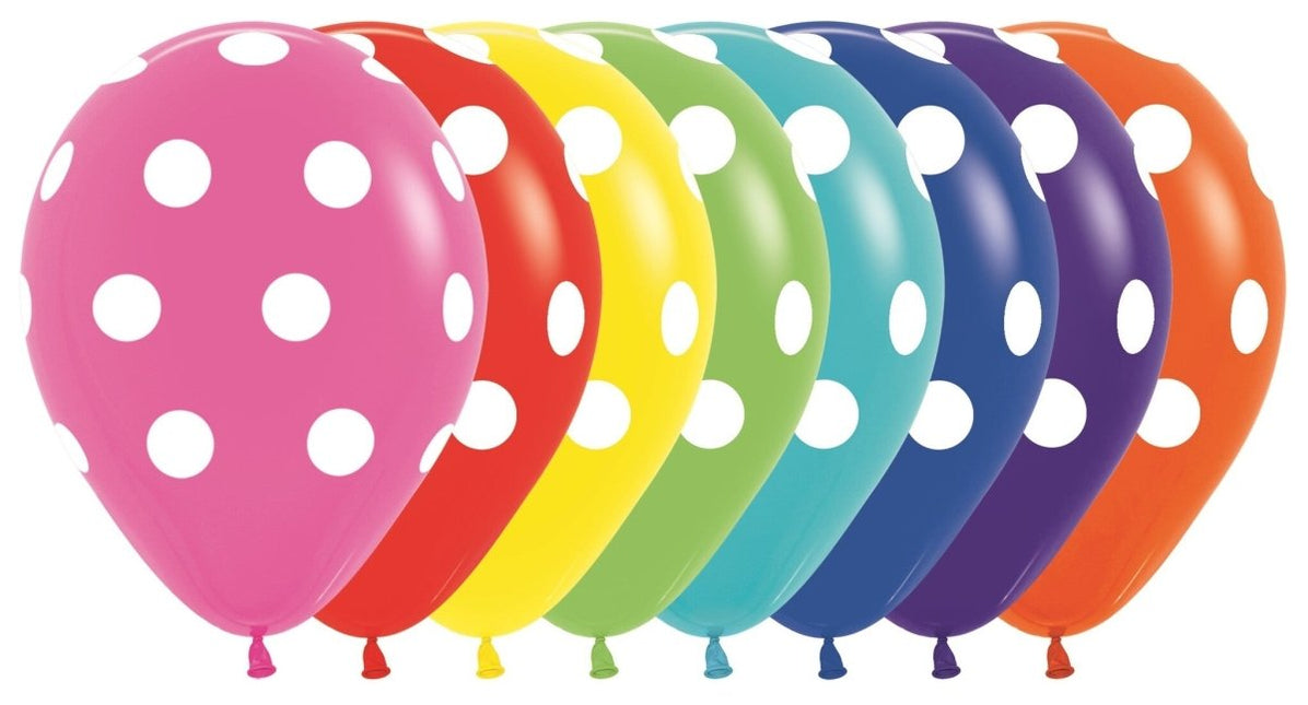 Ballonnen White Polka Dots Mix 30cm 25st van Sempertex koop je bij Partywinkel
