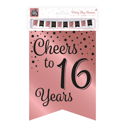 Banner 16 Jaar Roze Zwart 6m van Paper Dreams koop je bij Partywinkel