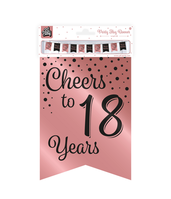 Banner 18 Jaar Roze Zwart 6m van Paper Dreams koop je bij Partywinkel