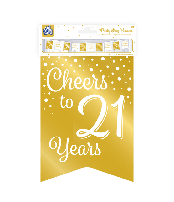 Banner 21 Jaar Goud Wit 6m van Paper Dreams koop je bij Partywinkel