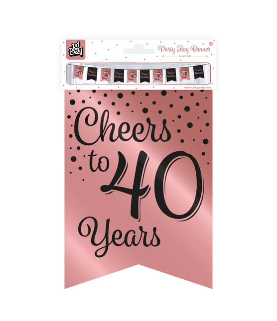 Banner 40 Jaar Roze Zwart 6m van Paper Dreams koop je bij Partywinkel