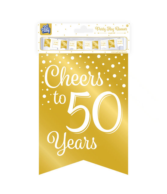 Banner 50 Jaar Goud Wit 6m van Paper Dreams koop je bij Partywinkel