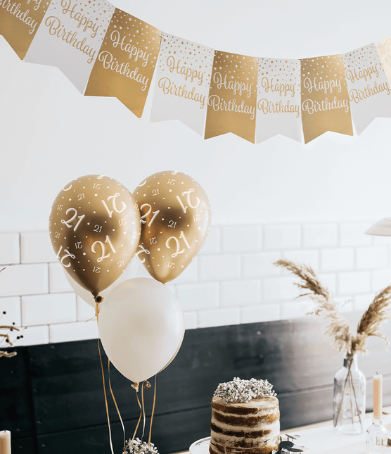 Banner Congrats Goud Wit 6m van Paper Dreams koop je bij Partywinkel