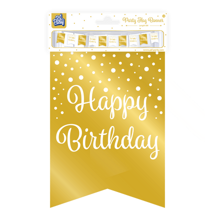 Banner Happy Birthday Goud Wit 6m van Paper Dreams koop je bij Partywinkel