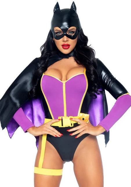 Batgirl Kostuum Zwart Paars Dames Bodysuit Leg Avenue van Leg Avenue koop je bij Partywinkel