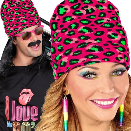 Beanie Luipaard Neon Roze van Widmann koop je bij Partywinkel