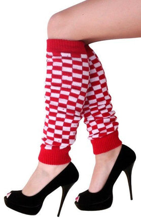 Beenwarmers Rood/Wit Geblokt van PartyXplosion koop je bij Partywinkel