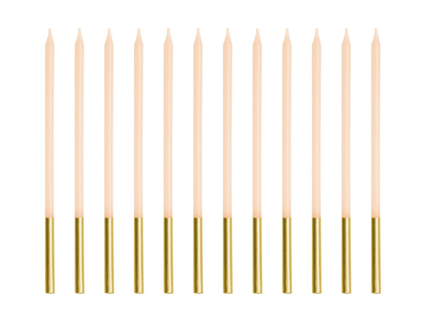 Beige Kaars Roze 14cm 12st van Partydeco koop je bij Partywinkel