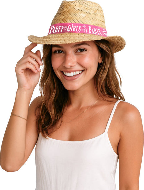 Beige Stro Hoed Party Girls van Fiestas Guirca koop je bij Partywinkel