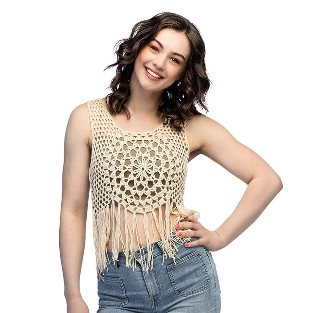 Beige Top Dames Gehaakt van Boland koop je bij Partywinkel