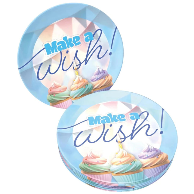 Blauwe Borden Make A Wish 23cm 8st van VDV Benefit koop je bij Partywinkel