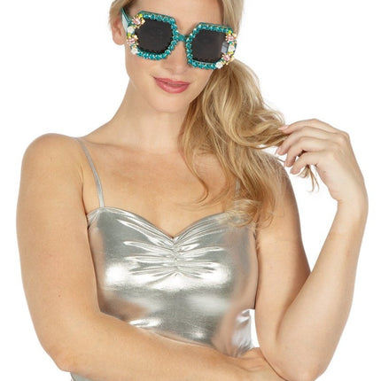 Blauwe Bril Strass Bloemetjes van Wilbers & Wilbers koop je bij Partywinkel