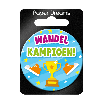 Blauwe Button Wandelkampioen 5,5cm van Paper Dreams koop je bij Partywinkel