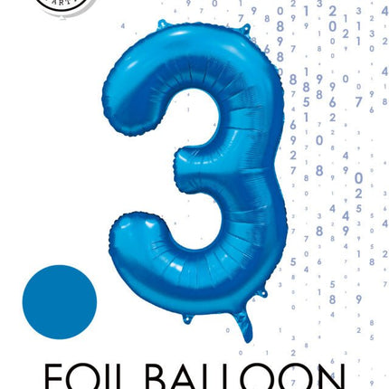 Blauwe Cijfer Ballon 3 Jaar Glans 86cm van WeFiesta koop je bij Partywinkel